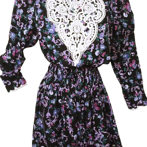 Vintage '87 Scott McClintock 2-pc Set Victorian Lace Blouse Skirt Dark Floral - Picture 6 of 12